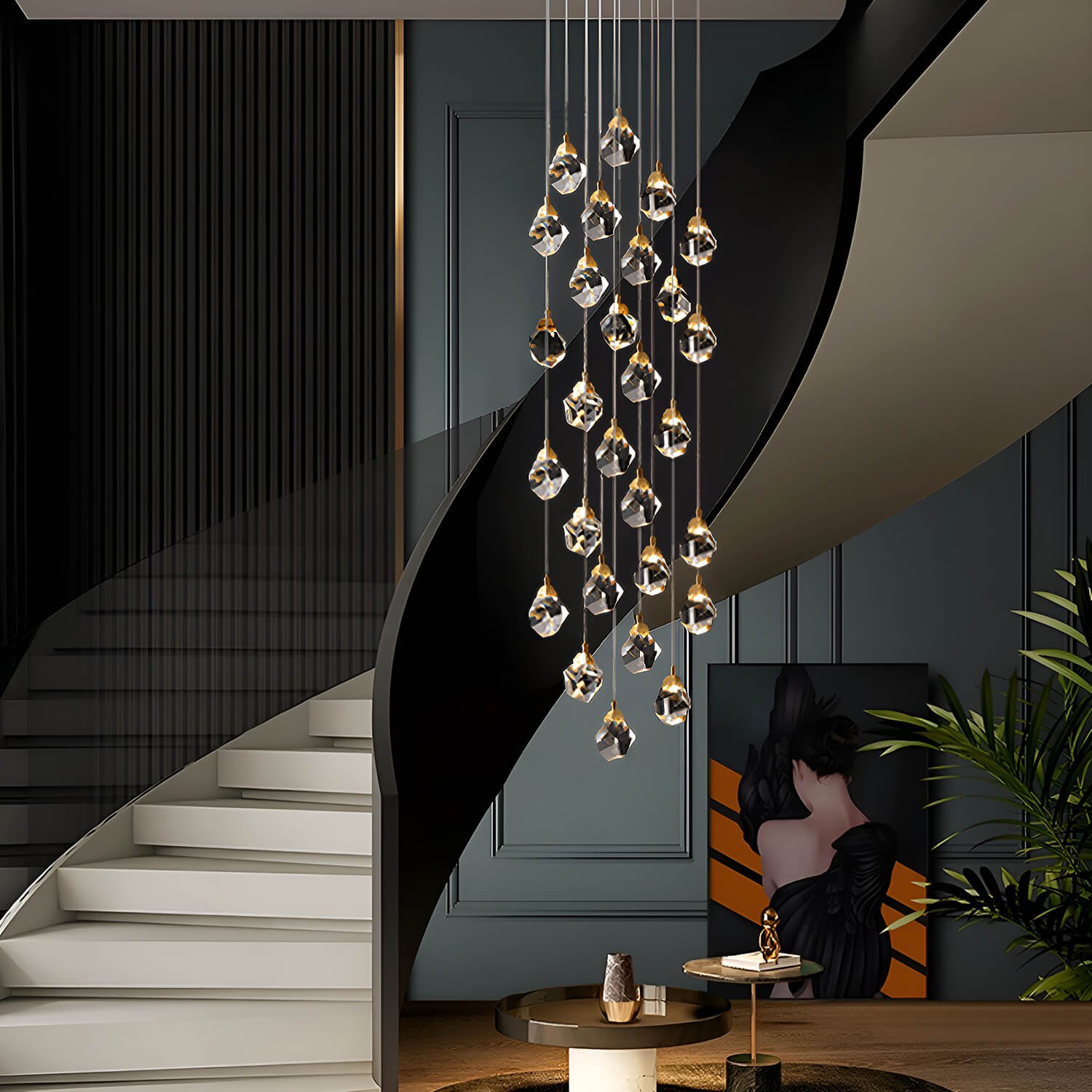 Modern Golden Raindrop Crystal Chandeliers for High Ceilings in Foyer & Living Room 2 | Sofary Lighting