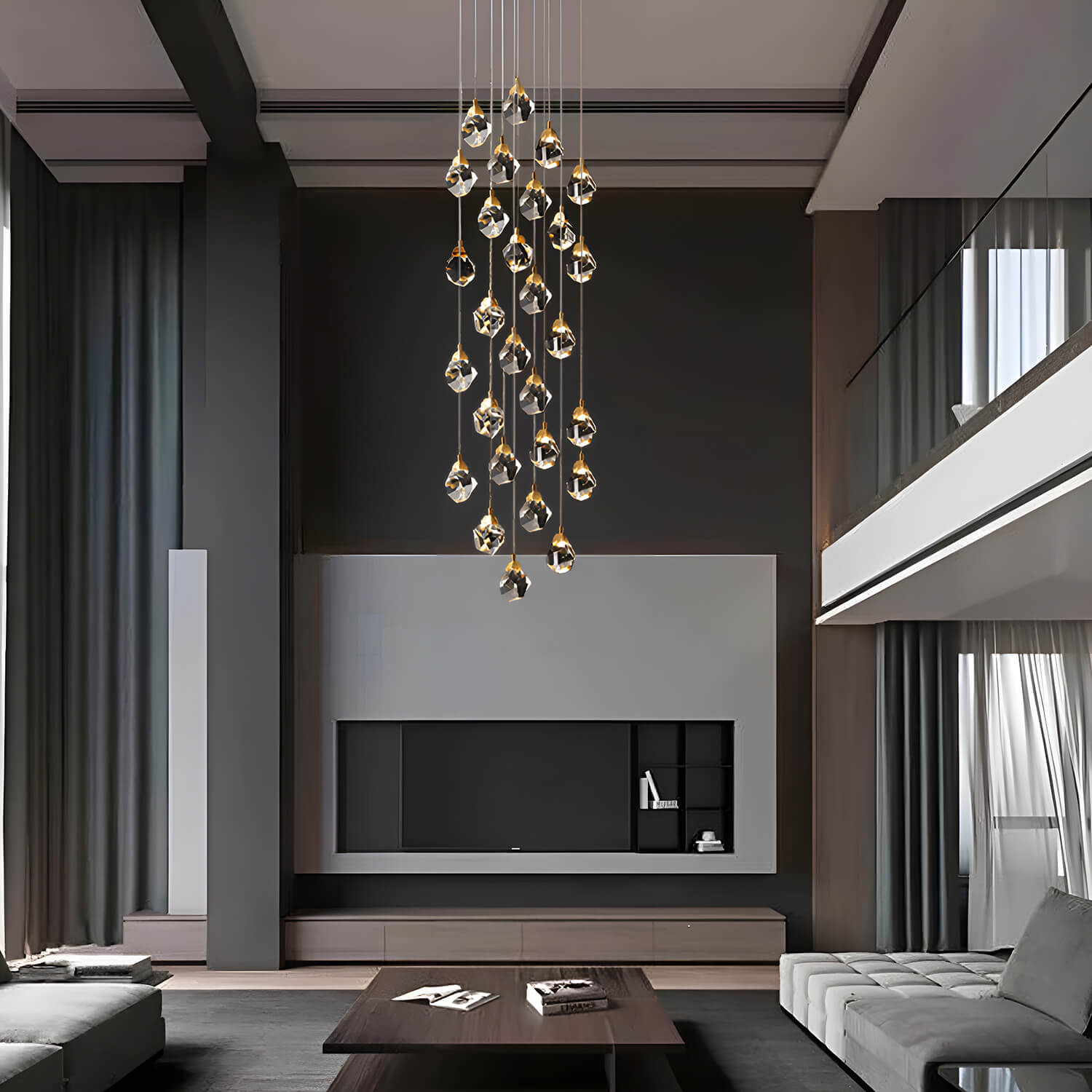 Modern Golden Raindrop Crystal Chandeliers for High Ceilings in Foyer & Living Room foyer 3 | Sofary Lighting