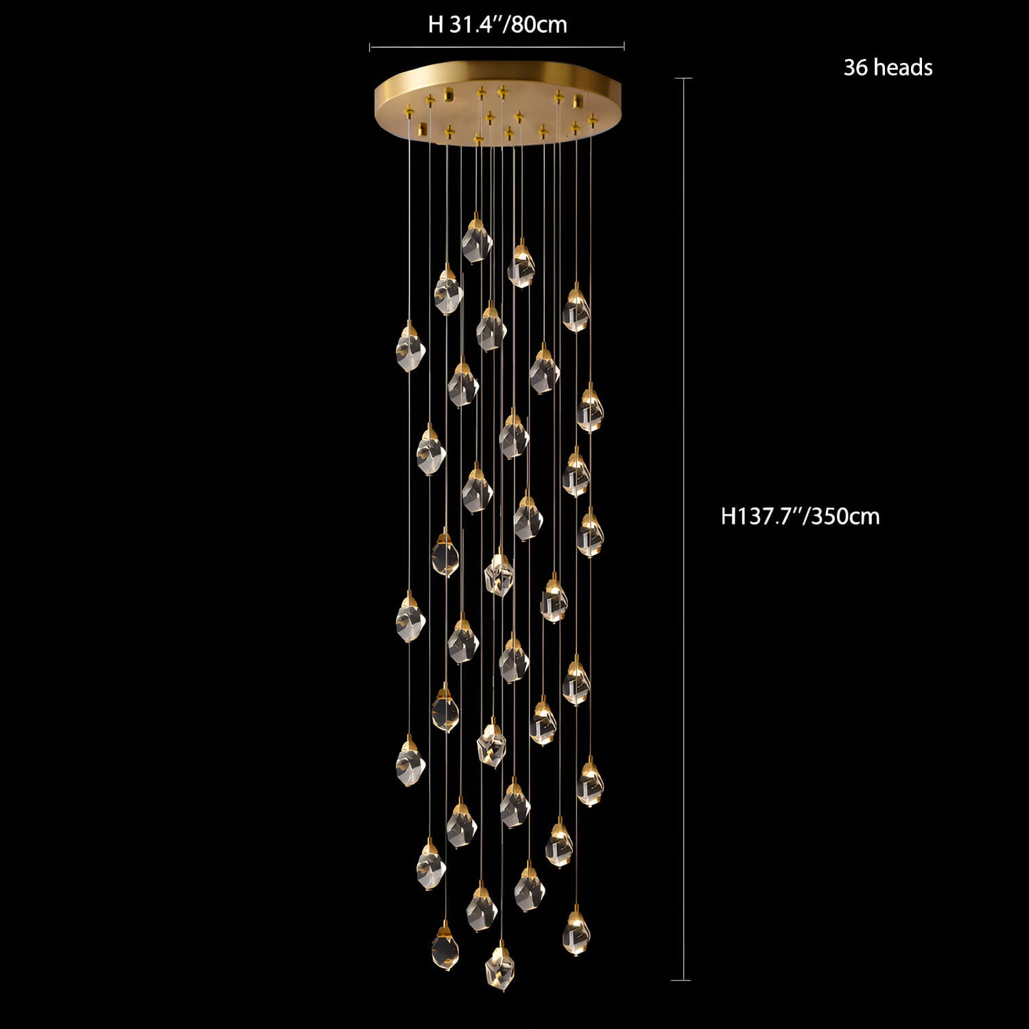 Modern Golden Raindrop Crystal Chandeliers for High Ceilings in Foyer & Living Room 6 | Sofary Lighting