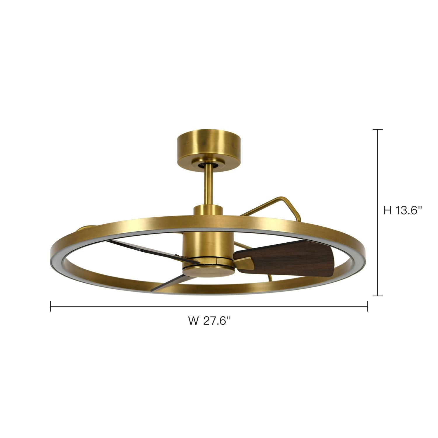 modern led ceiling fan with ring light showing product dimensions and size details