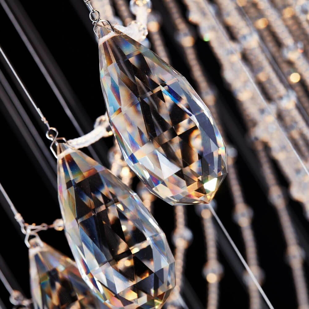 Modern Crystal Raindrop Spiral Chandelier for Foyer and Staircase - Crystal detail | Sofary Lighting