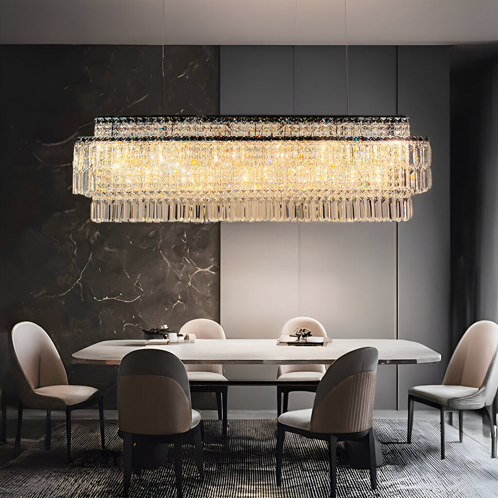 Modern Crystal Rectangle Raindrop Linear Chandeliers for Dining Room