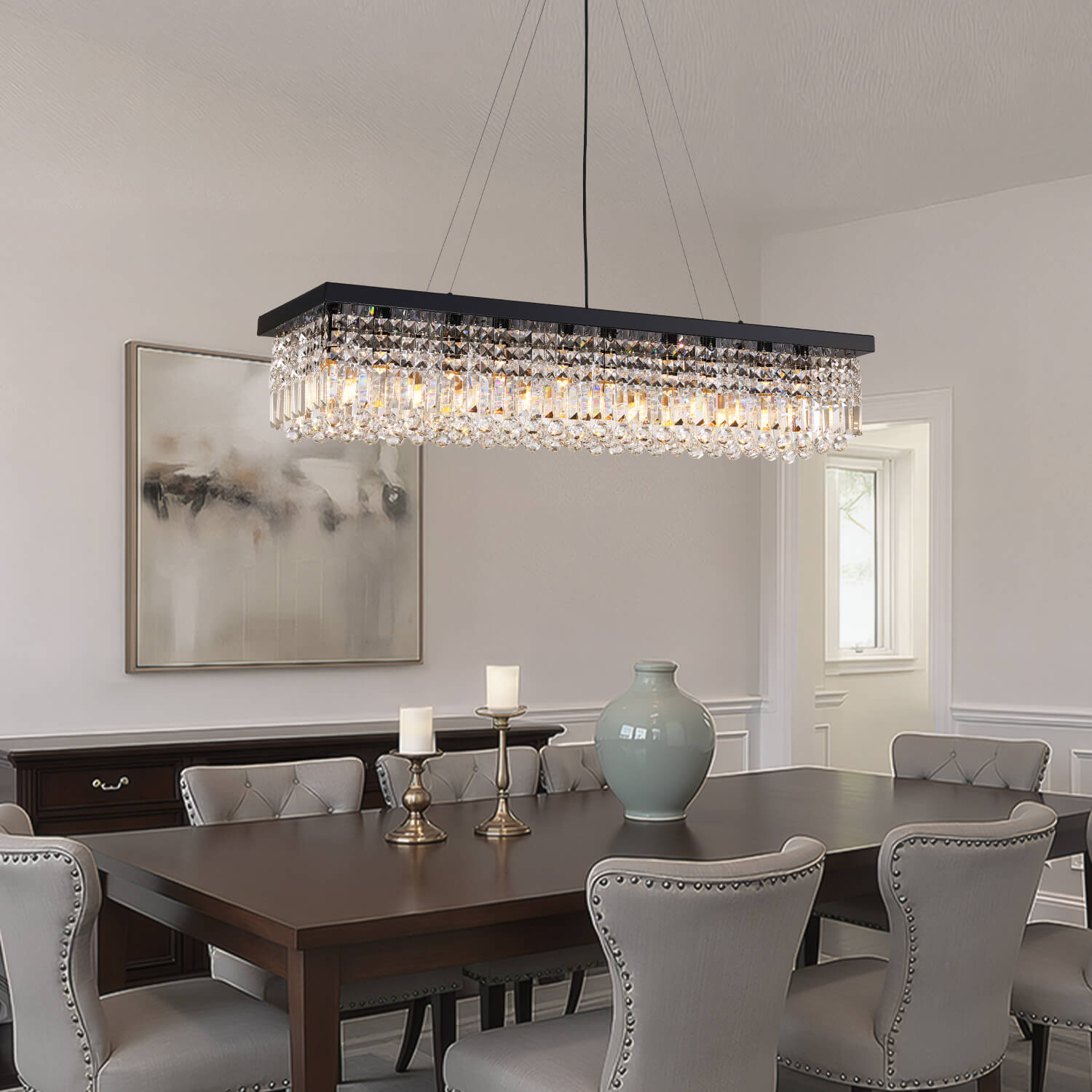 Rectangular Crystal Chandelier Pendant Light for Dining Room