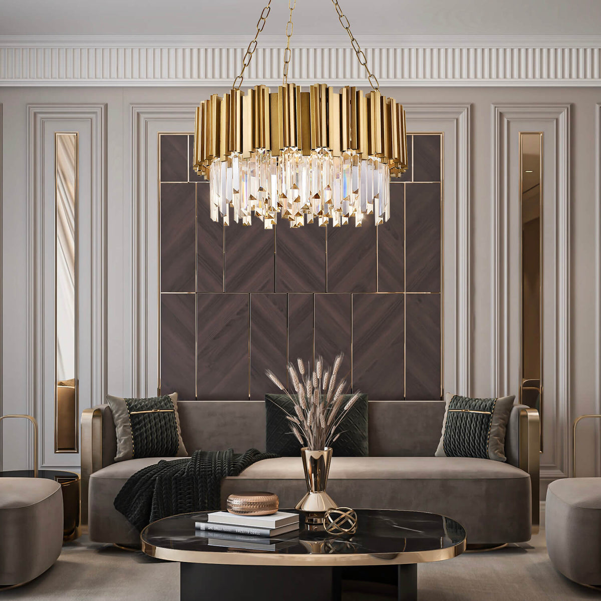 Modern Gold Luxury Crystal Large Chandeliers for Living Room and Bedro