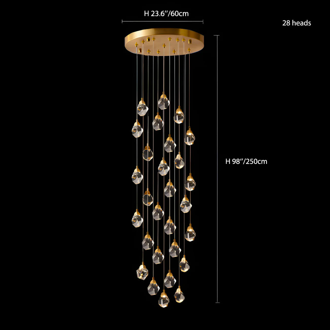 Modern Golden Raindrop Crystal Chandeliers for High Ceilings in Foyer & Living Room size | Sofary Lighting