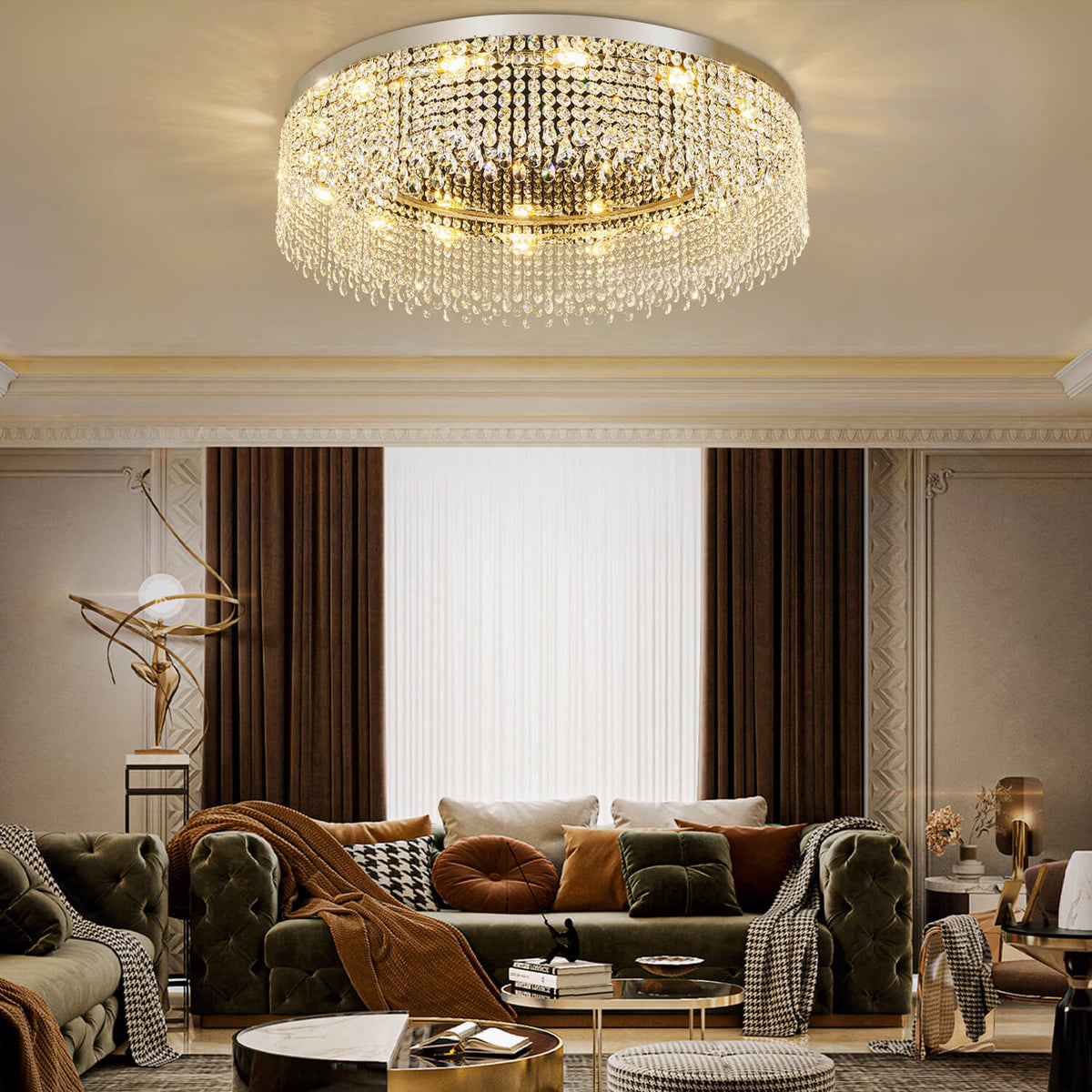 Chandeliers Modern Crystal Flush Mount ALOA DECOR 31.5 In. 8 Lights