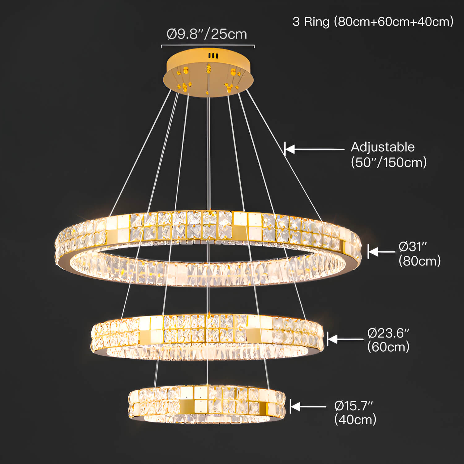 Modern Luxury Crystal and Marble Chandelier -3 rings size |Sofary