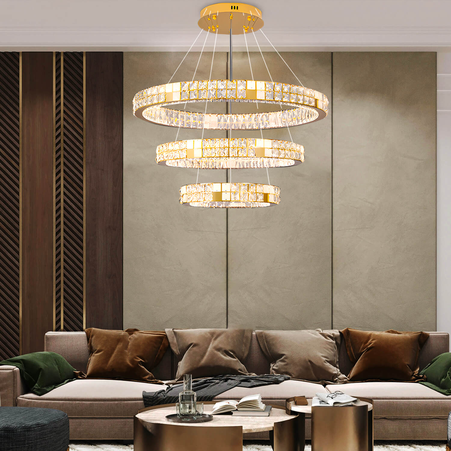 Modern Luxury Crystal and Marble Chandelier-3 rings Living  room | Sofary