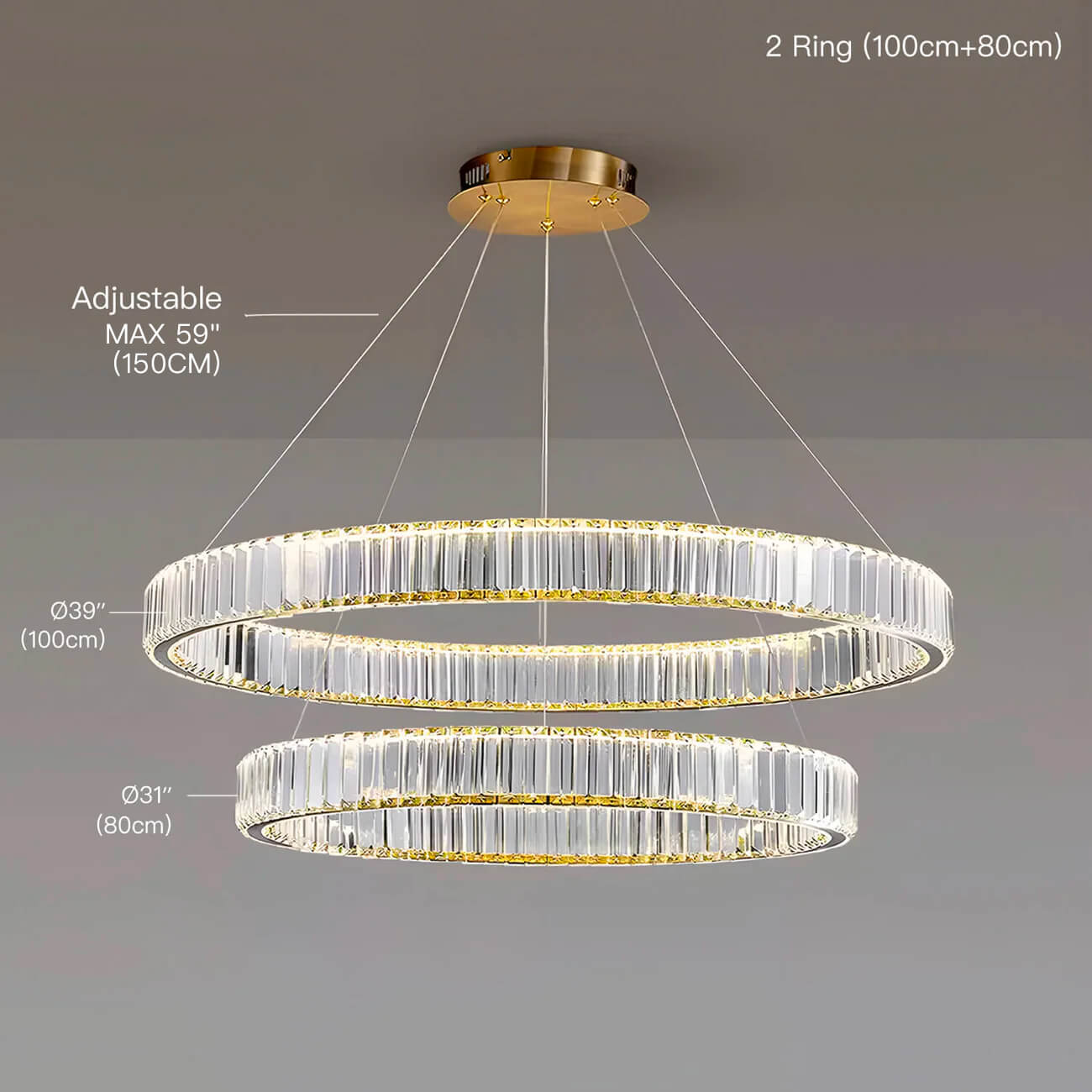 Modern Luxury Crystal Chandelier Elegant Circular Duplex Living Room and Dining Room Lighting -2-rings-size |Sofary