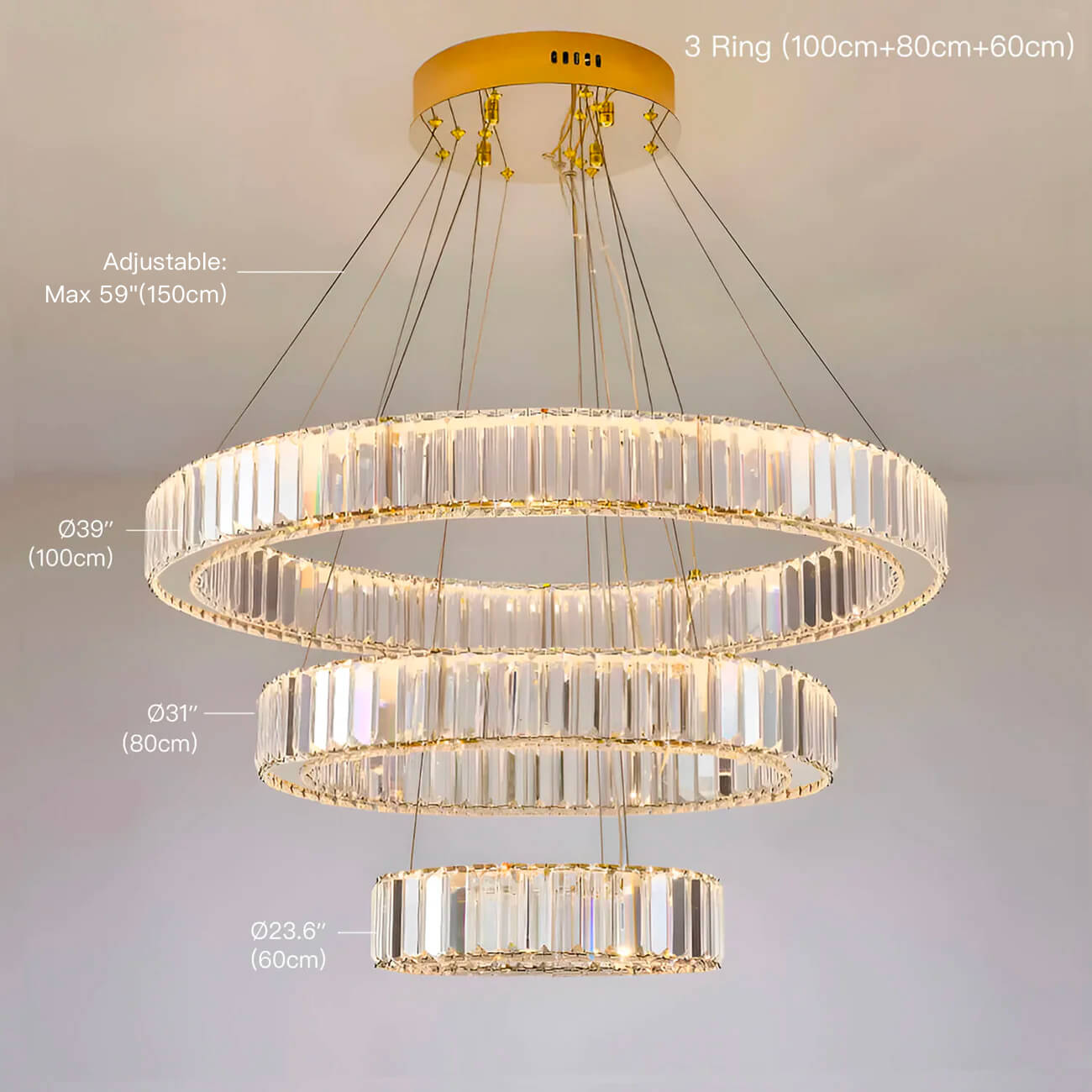 Modern Luxury Crystal Chandelier Elegant Circular Duplex Living Room and Dining Room Lighting -3-rings-size|Sofary