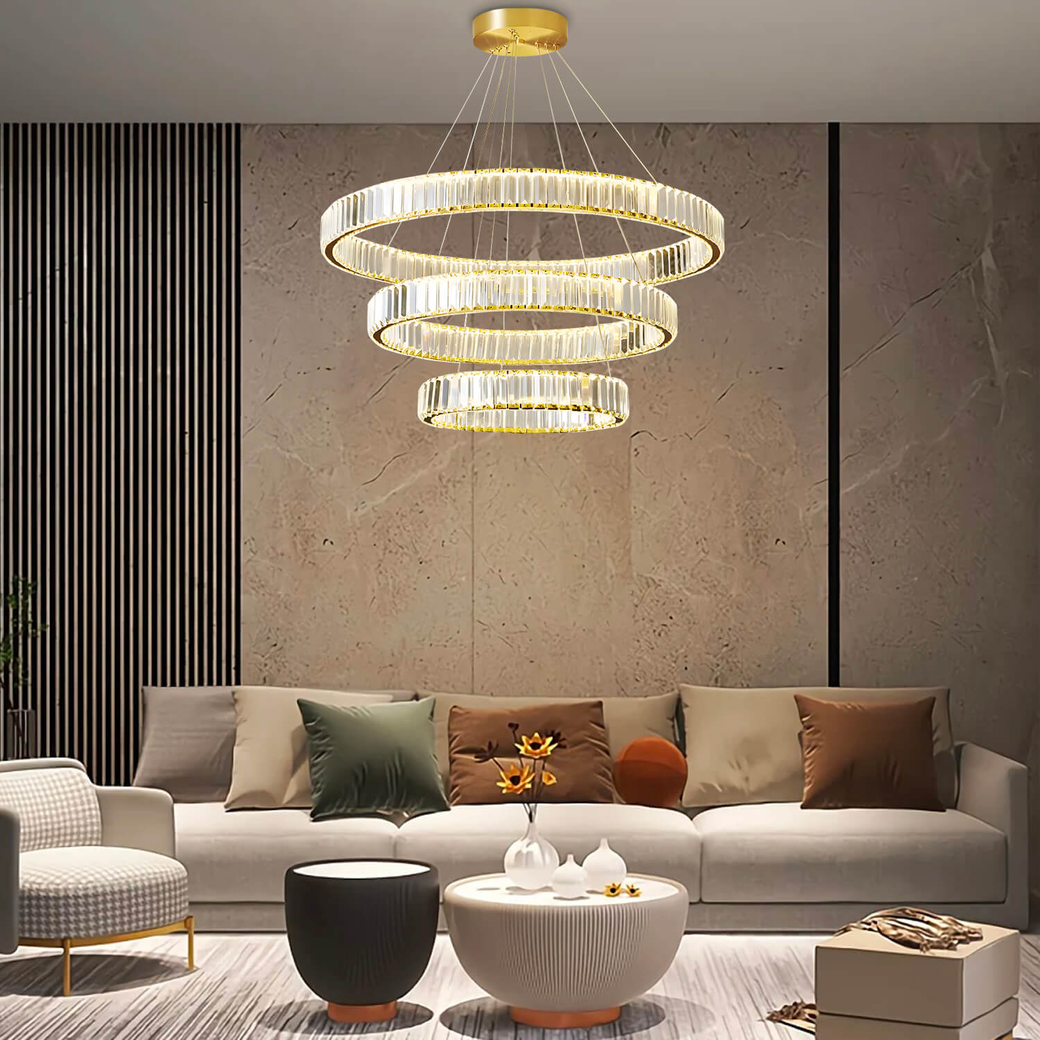 Modern Luxury Crystal Chandelier Elegant Circular Duplex Living Room and Dining Room Lighting -living-room-1|Sofary