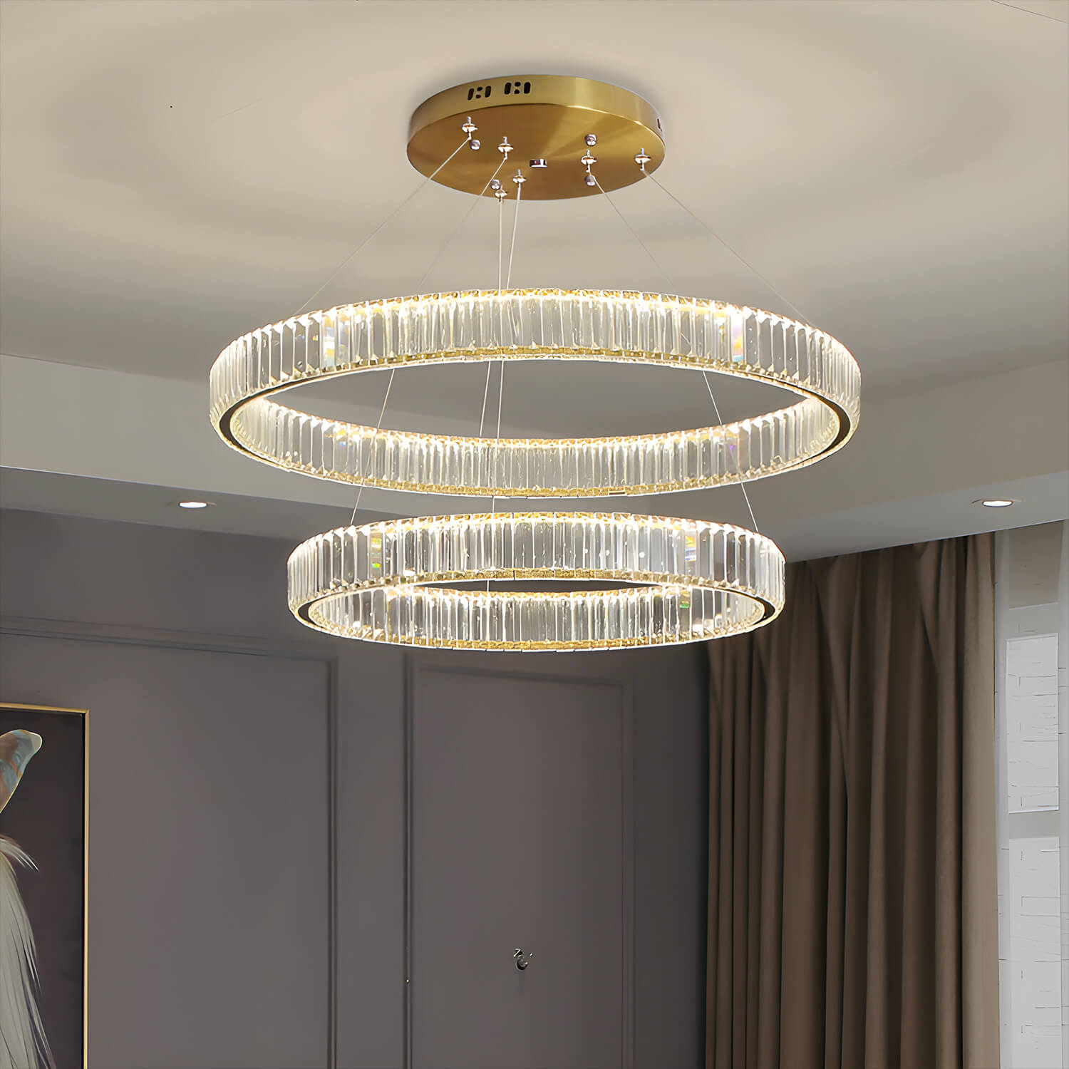 Modern Luxury Crystal Chandelier Elegant Circular Duplex Living Room and Dining Room Lighting -living-room-2-rings|Sofary