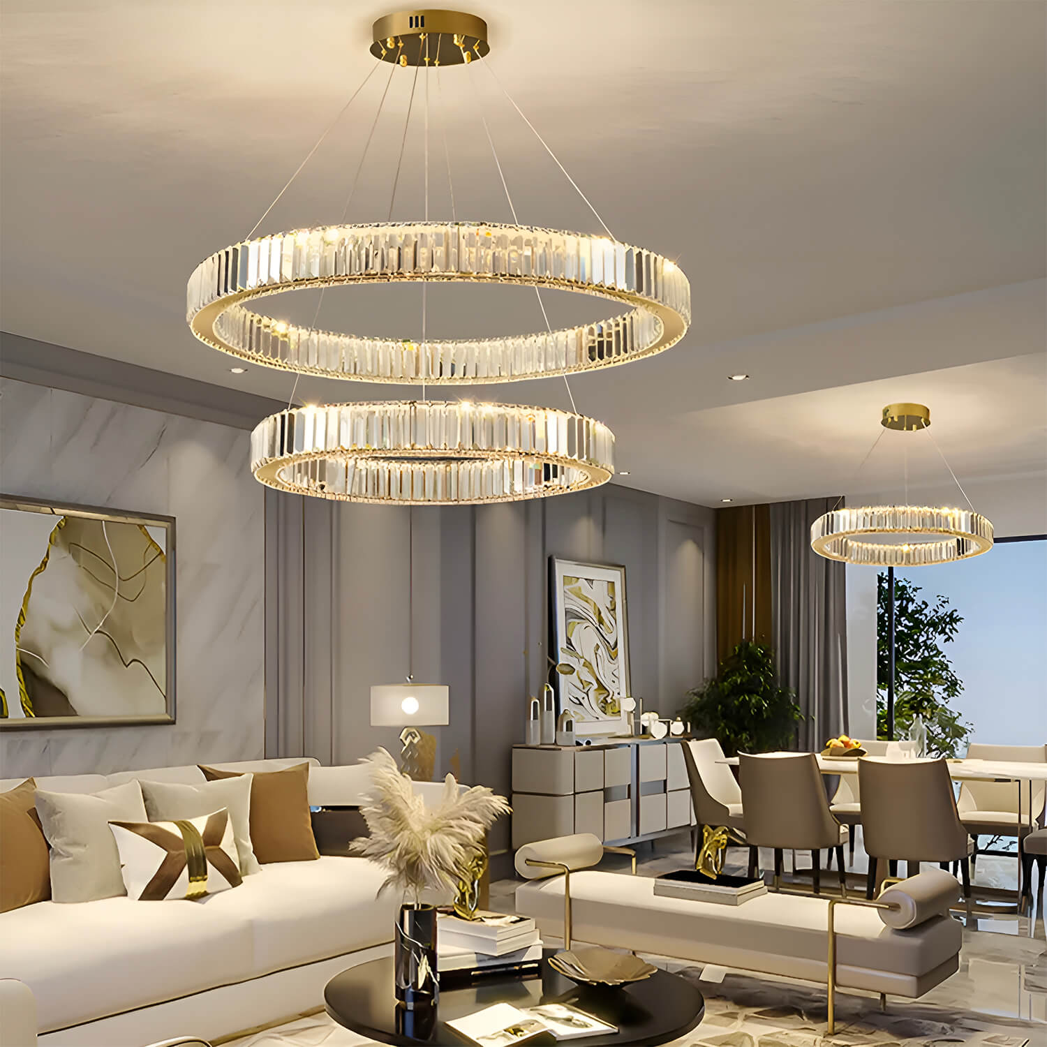 Modern Luxury Crystal Chandelier Elegant Circular Duplex Living Room and Dining Room Lighting -living-room-2|Sofary