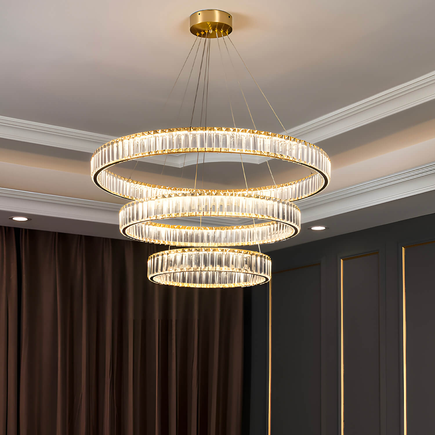 Modern Luxury Crystal Chandelier Elegant Circular Duplex Living Room and Dining Room Lighting -living-room|Sofary