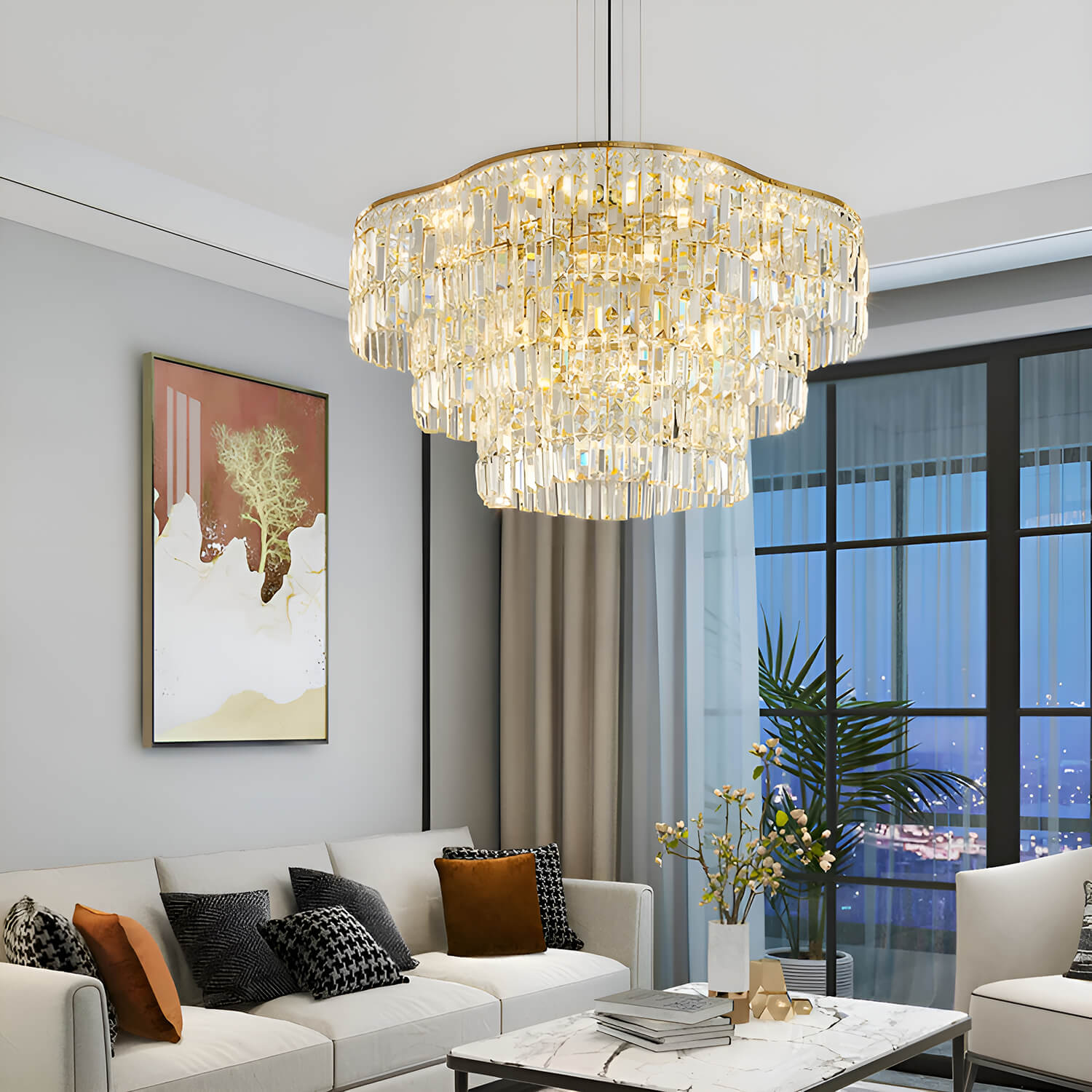 Modern Luxury Gold Crystal Chandelier-Living Room |Sofary