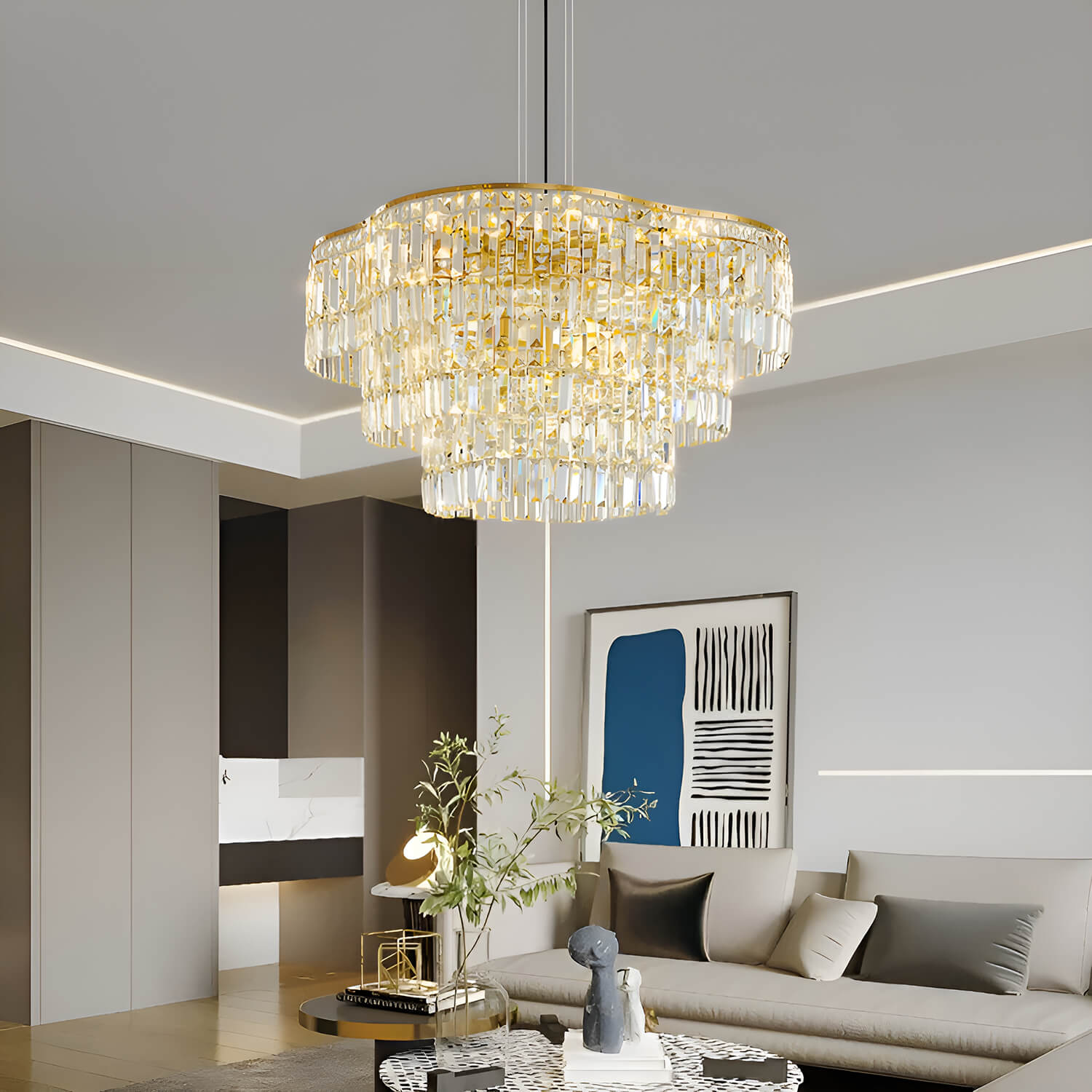 Lot - Brass & Crystal 12 Light Chandelier