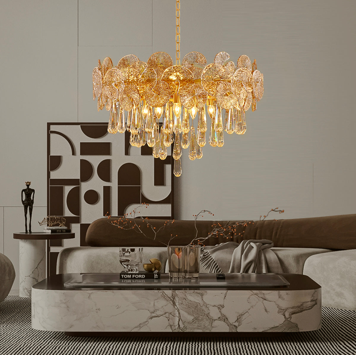 Modern Luxury Gold Glass Chandelier for Living Room -3 |Sofary