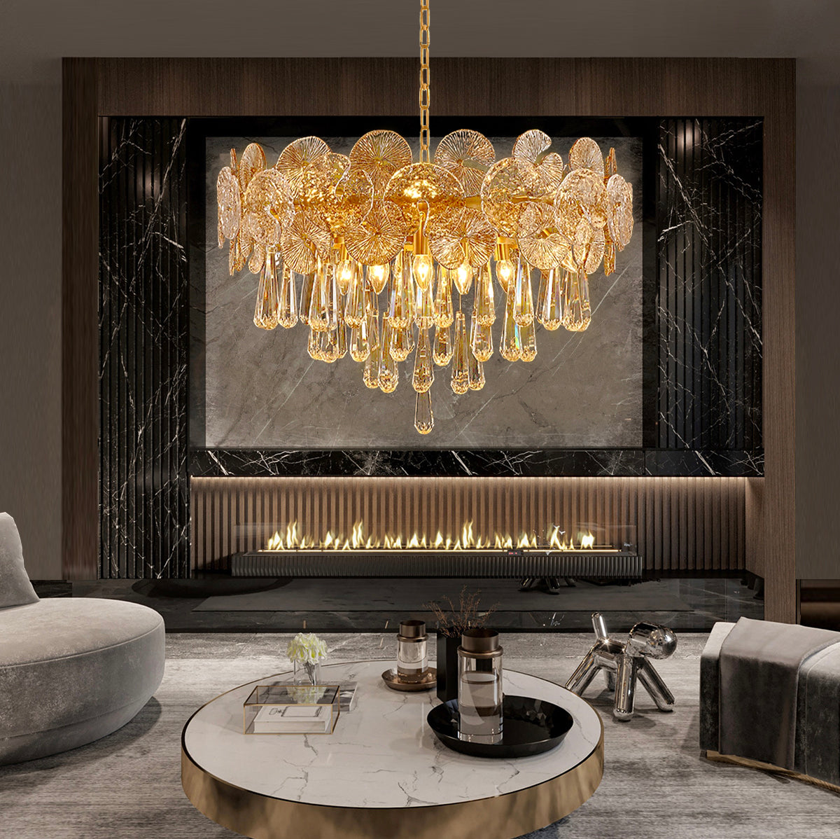 Modern Luxury Gold Glass Chandelier for Living Room-4  |Sofary