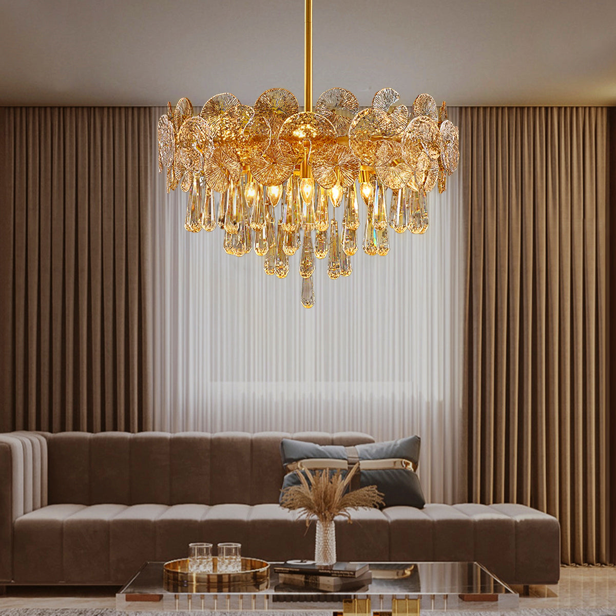 Modern Luxury Gold Glass Chandelier for Living Room  |Sofary