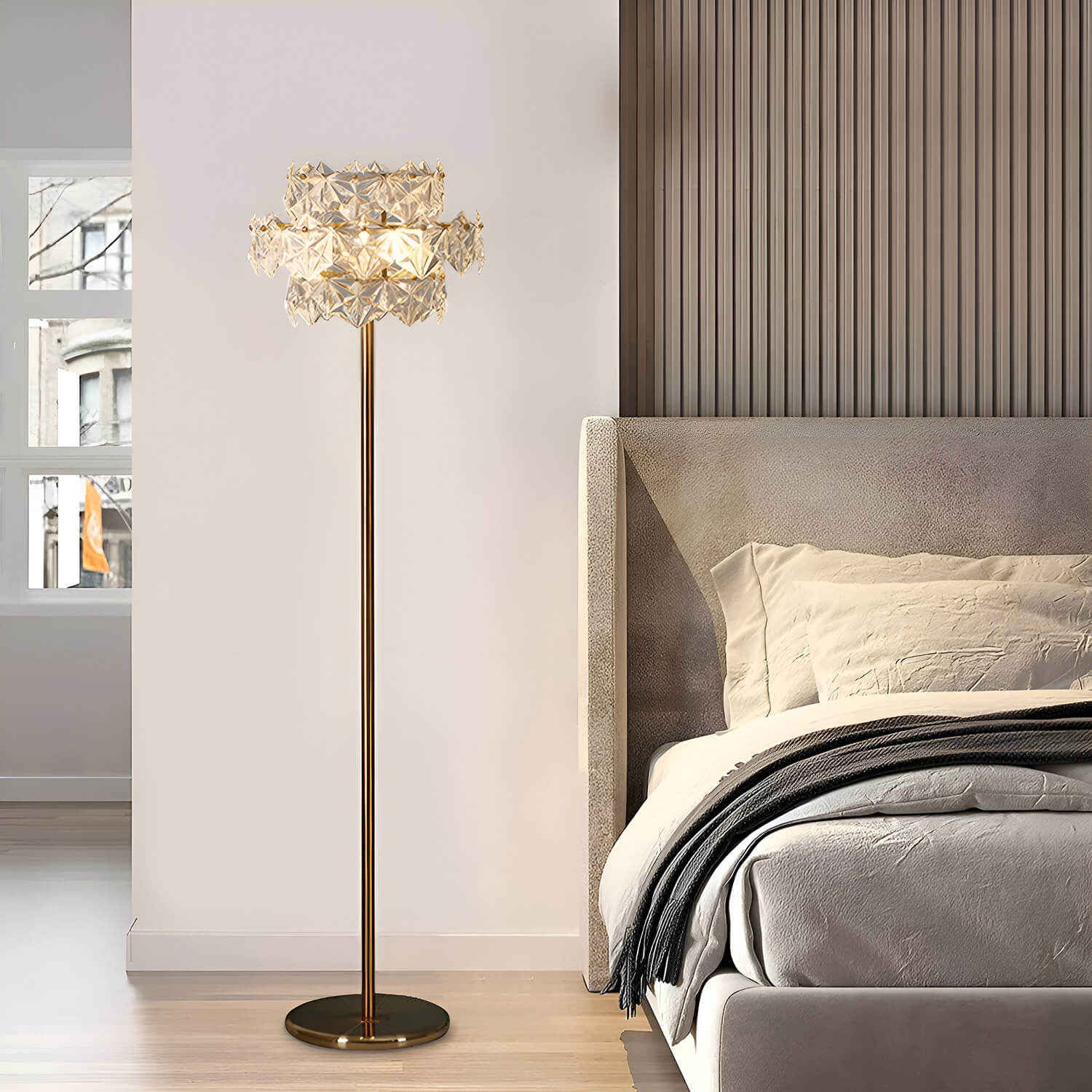 Modern Luxury Snowflake Crystal Shade Floor Lamp-bed-room-1 |Sofary