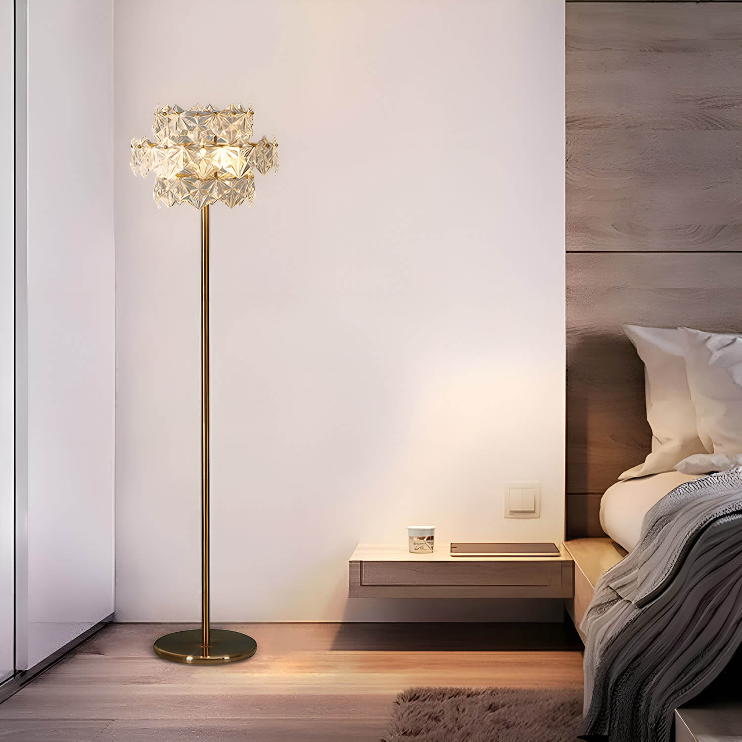 Modern Luxury Snowflake Crystal Shade Floor Lamp-bed-room-2 |Sofary