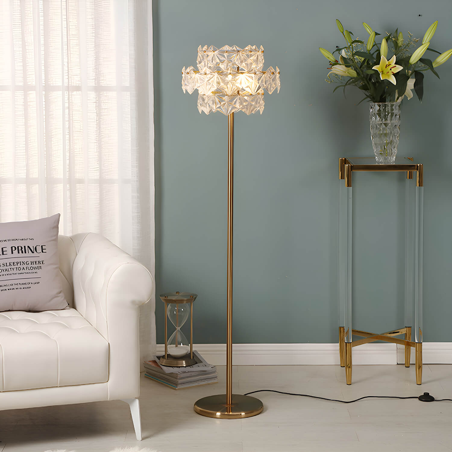 Modern Luxury Snowflake Crystal Shade Floor Lamp-living-room-1 |Sofary