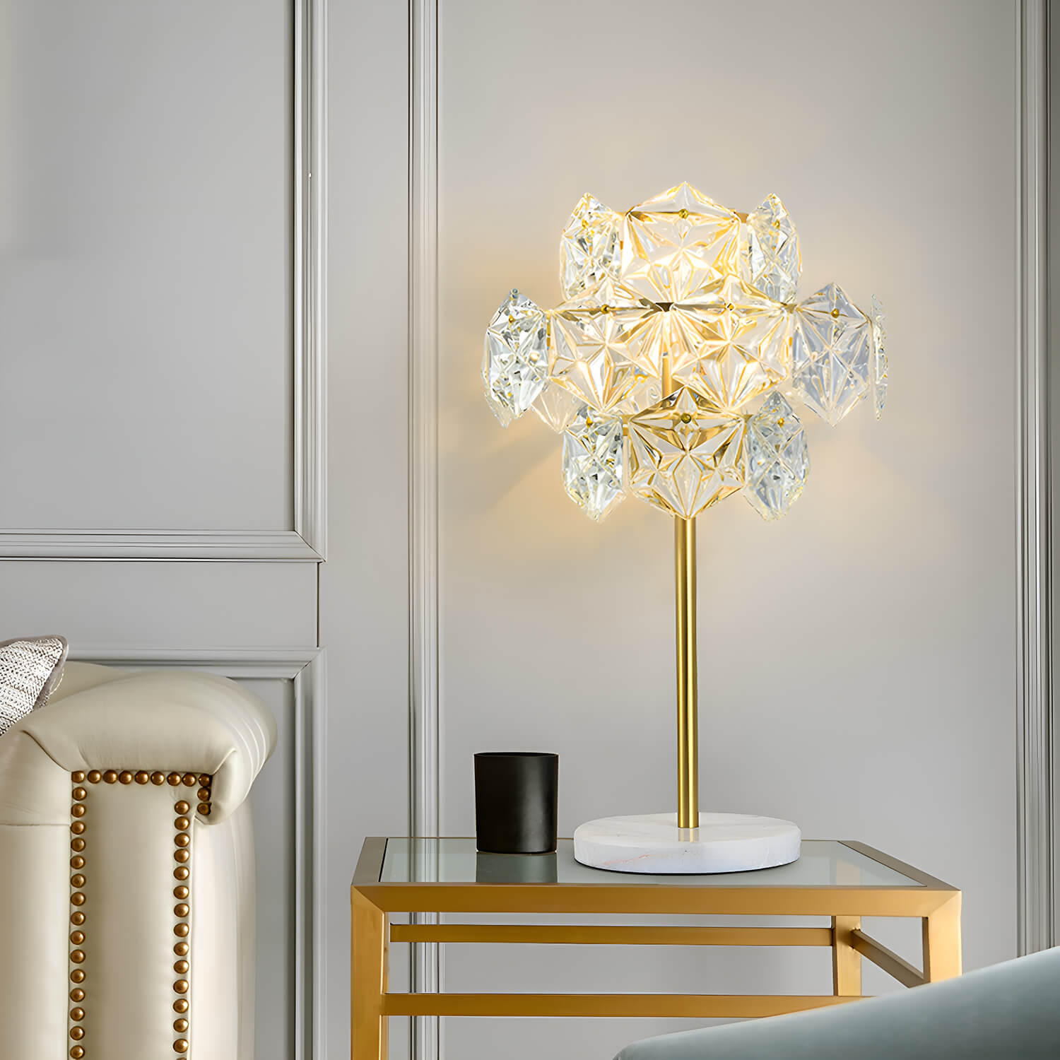 Modern Luxury Snowflake Crystal Shade Table Lamp-living-room-1 |Sofary