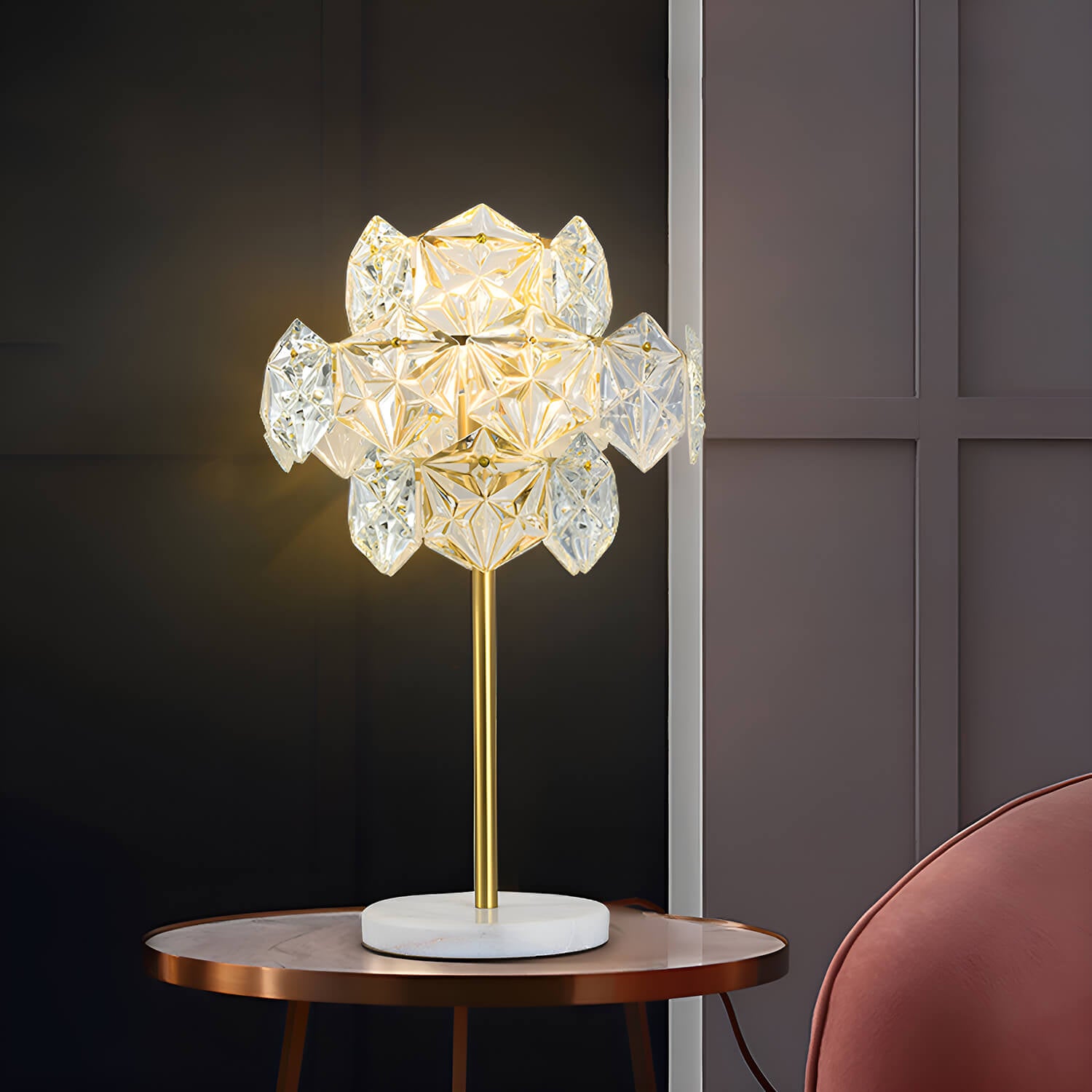 Modern Luxury Snowflake Crystal Shade Table Lamp-living-room-3 |Sofary