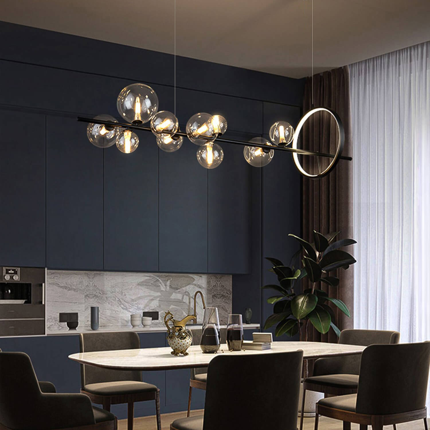 Modern Nordic Restaurant Chandelier: Trendy Glass Bubble Lighting-dining-room-10-heads-2 | Sofary