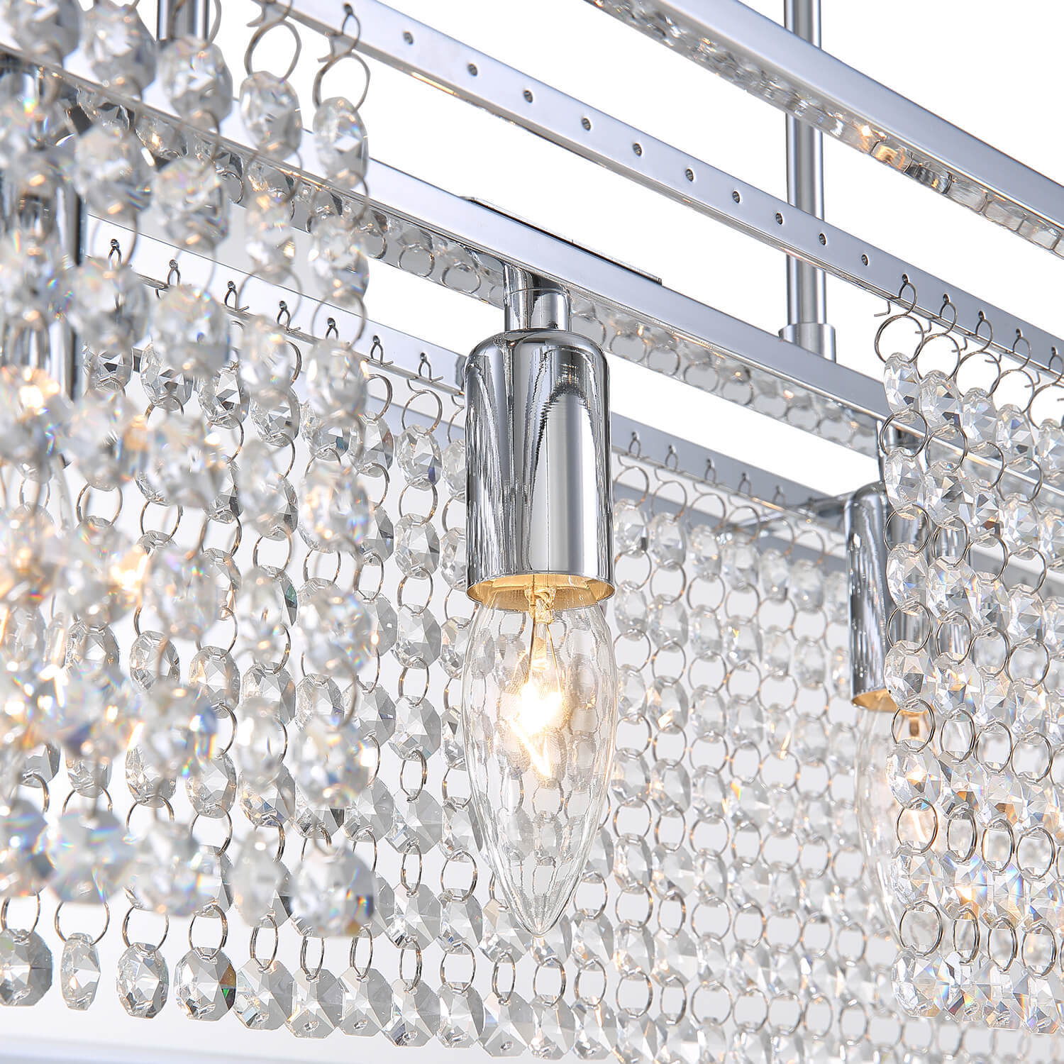 Modern Rectangular Chrome Frame Pendant Light-details-2| Sofary Lighting
