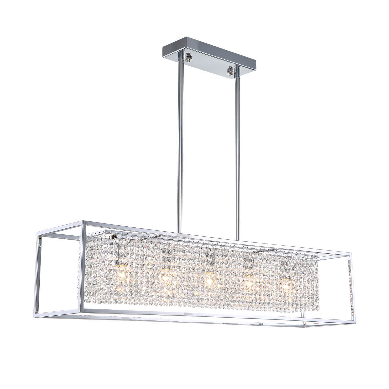 Modern Rectangular Chrome Frame Pendant Light-light-on-1 | Sofary Lighting