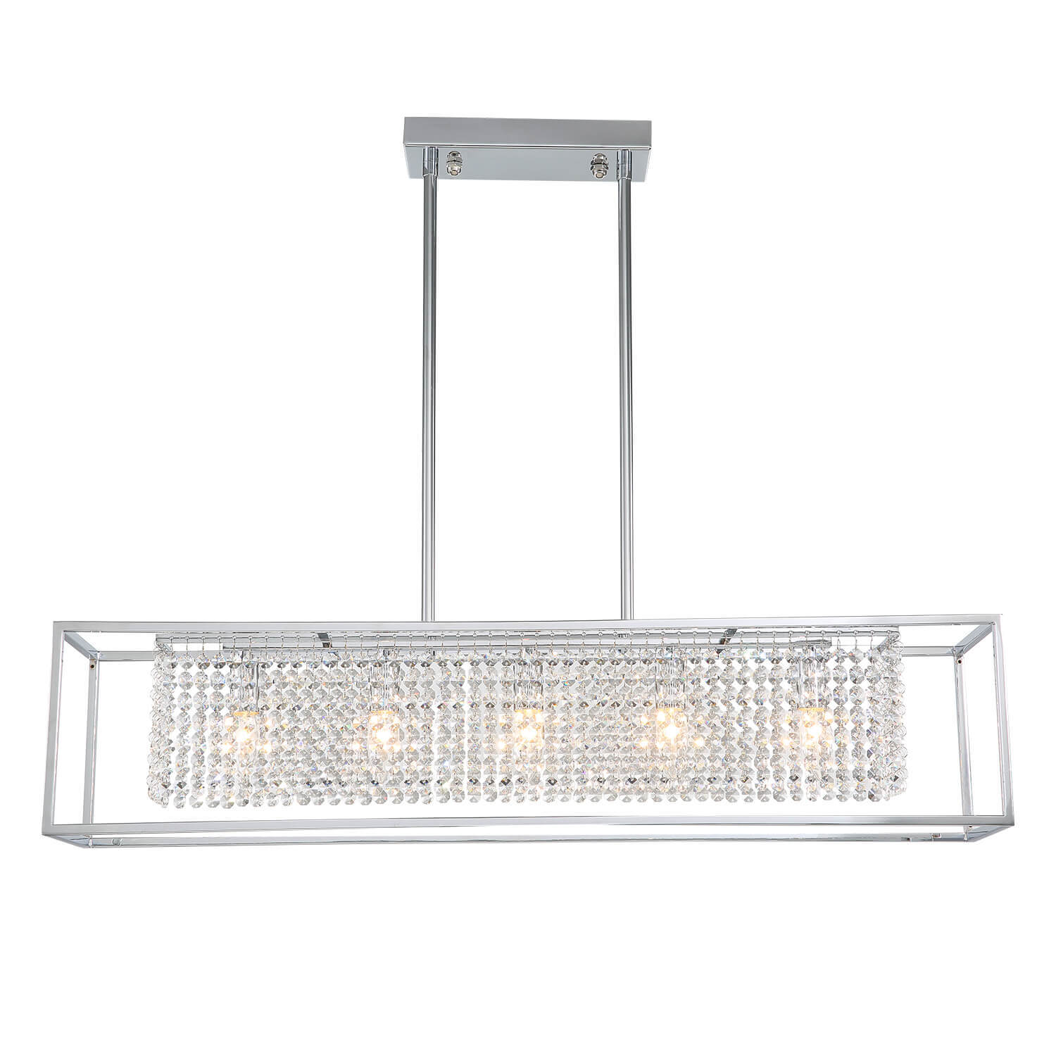 Modern Rectangular Chrome Frame Pendant Light-light-on-2 | Sofary Lighting