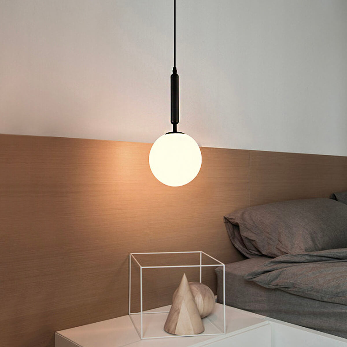 Modern Sleek Bedroom Pendant Light Single-Head Glass Light  black  |Sofary