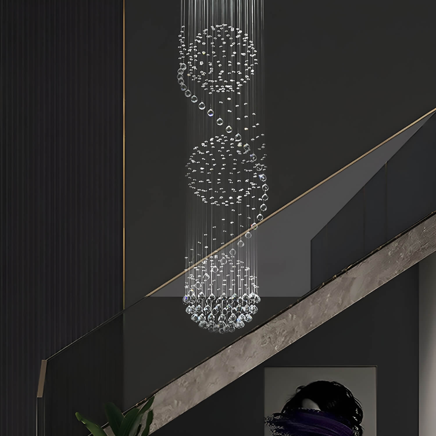 Modern Spiral Three Sphere Raindrop Crystal Chandelier Lighting-2 |Sofary