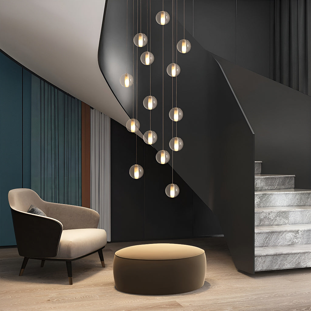 Modern Staircase Chandelier Glass Balls Spiral Suspension-living-room-1|Sofary