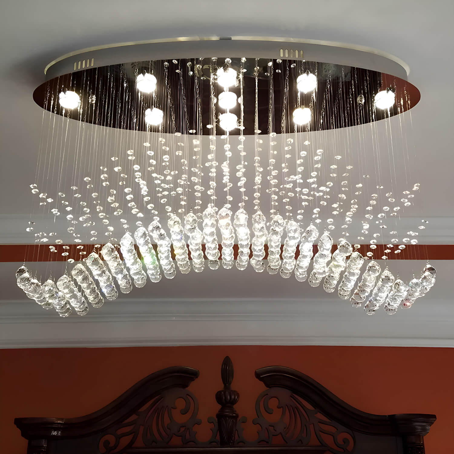 Modern Wave Rain Drop Clear Crystal Chandelier - Oval Ceiling Light-1 |Sofary