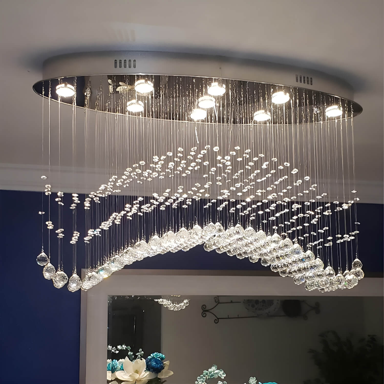 Modern Wave Rain Drop Clear Crystal Chandelier - Oval Ceiling Light-2 |Sofary