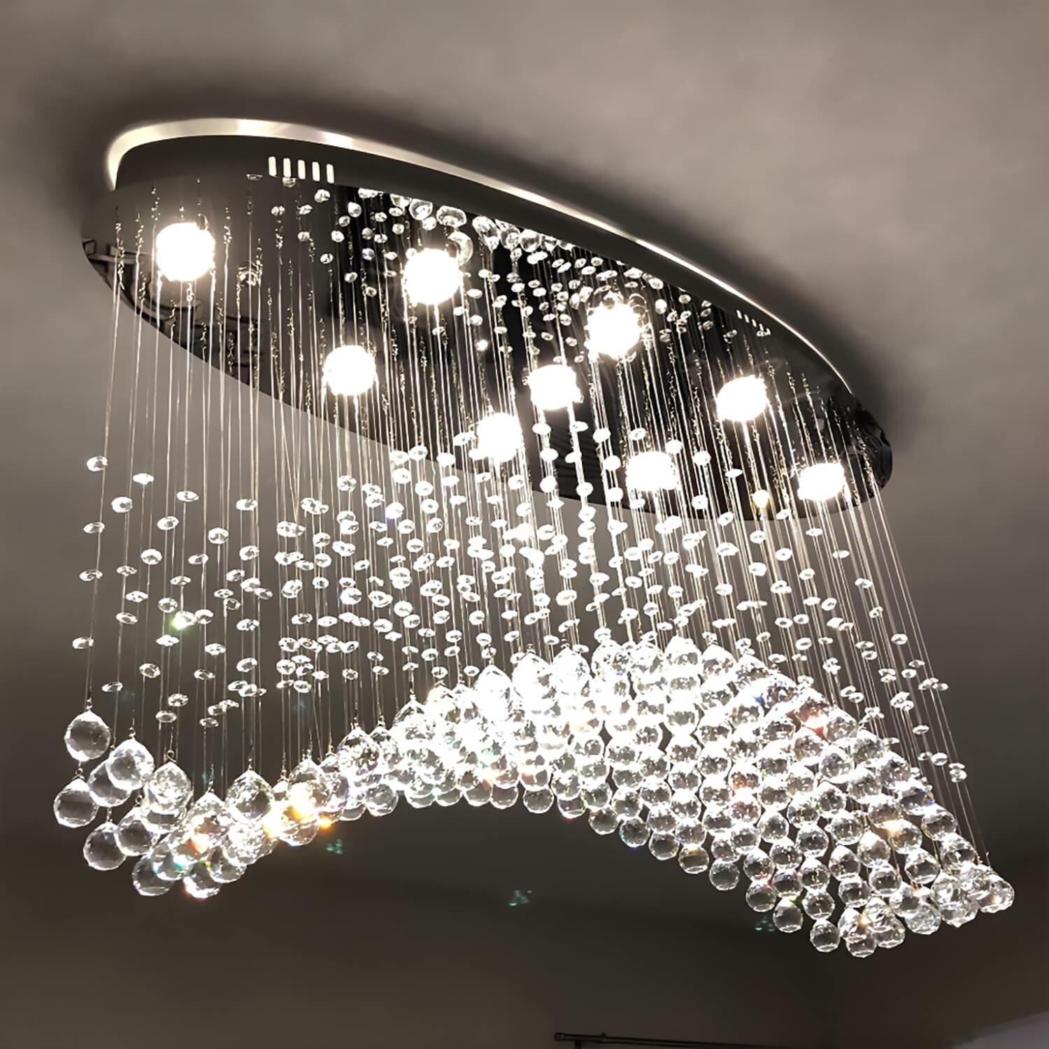 Modern Wave Rain Drop Clear Crystal Chandelier - Oval Ceiling Light-3 |Sofary