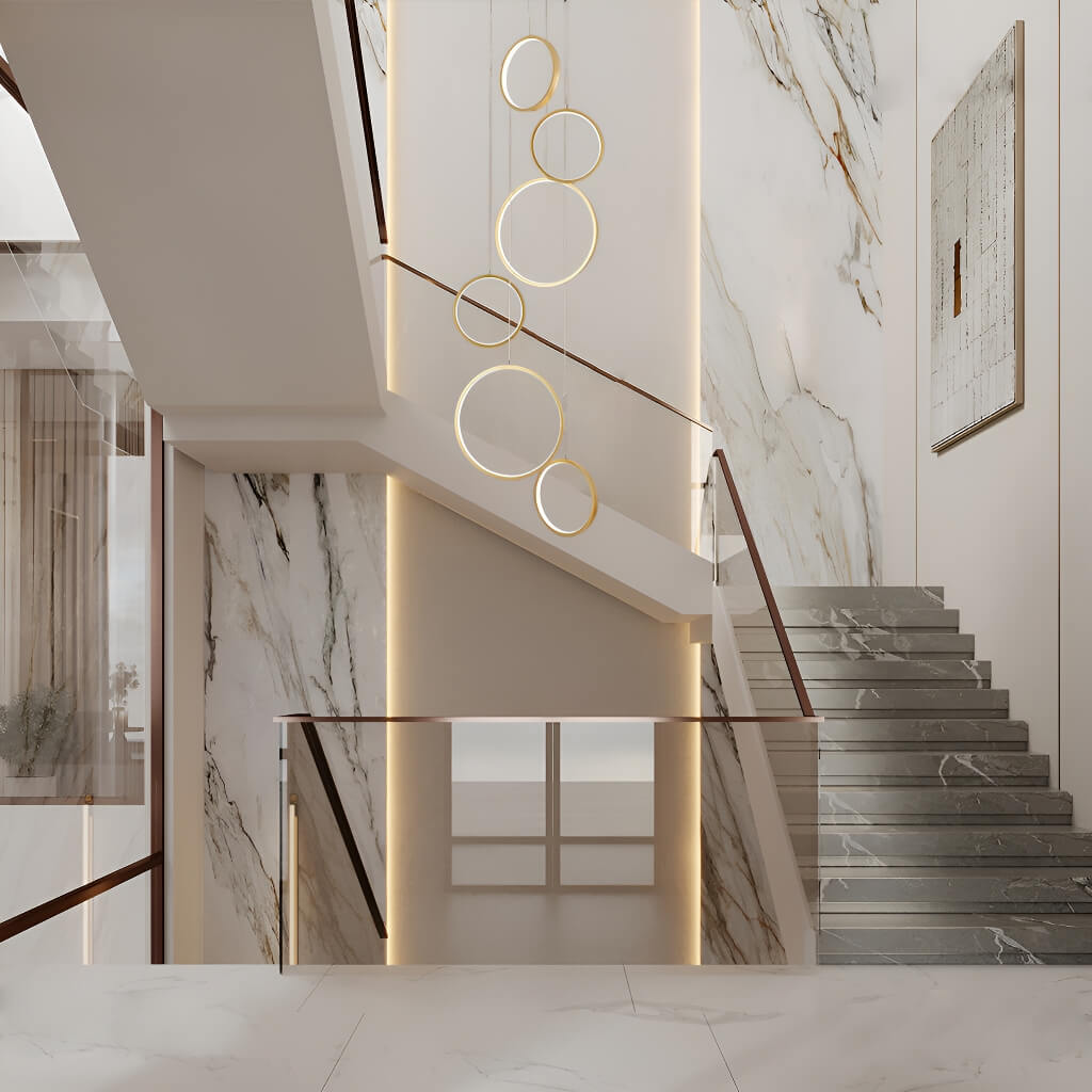 Multi Gold LED Ring Chandelier Staircase Pendant Light foyer-1 | Sofary Lighting