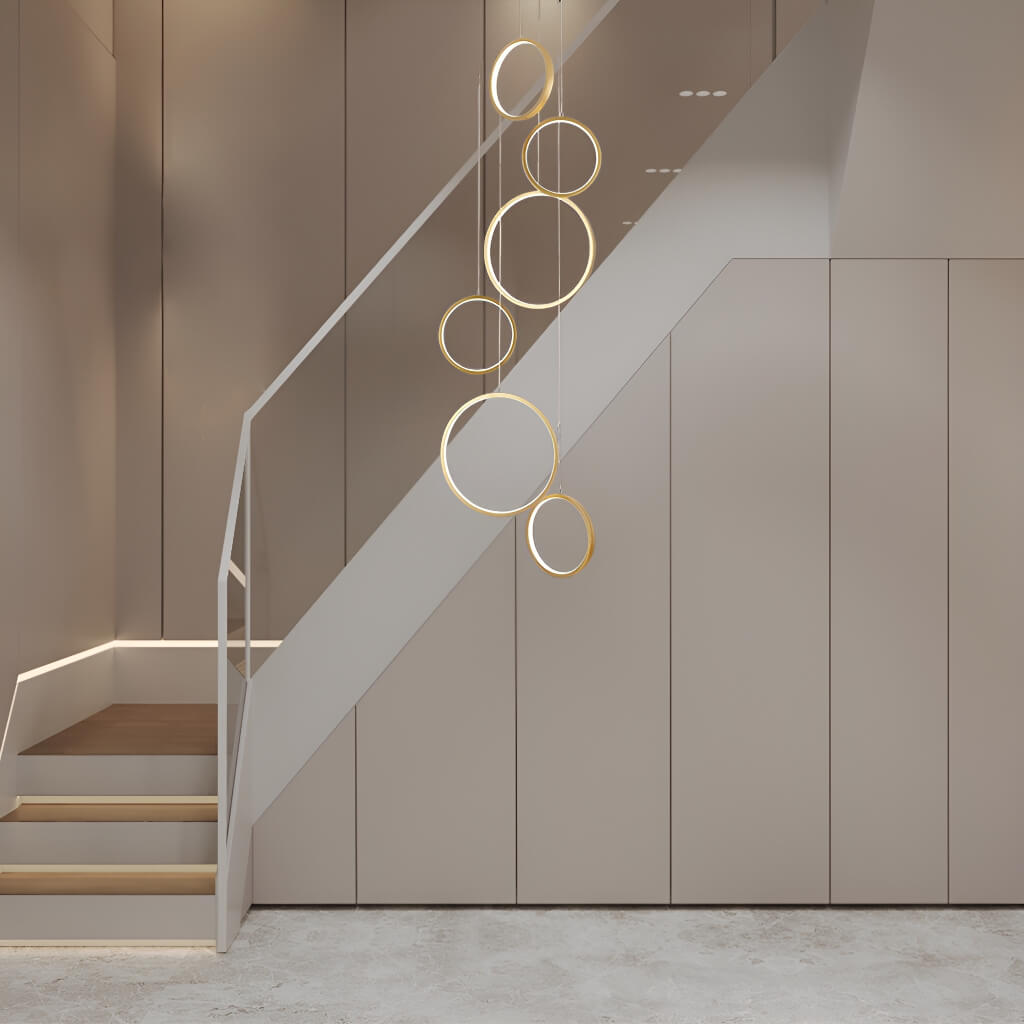 Multi Gold LED Ring Chandelier Staircase Pendant Light foyer-2 | Sofary Lighting