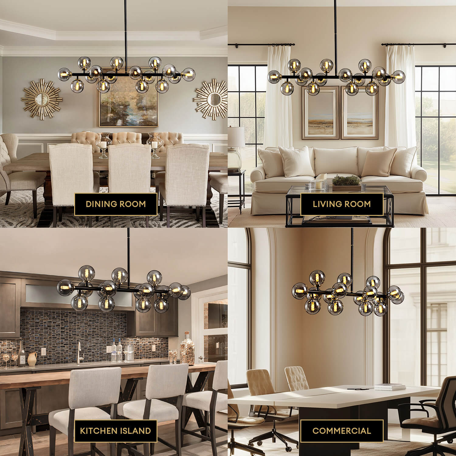 Nebula Modern Mid century Gray Glass Bubble Linear Chandelier for