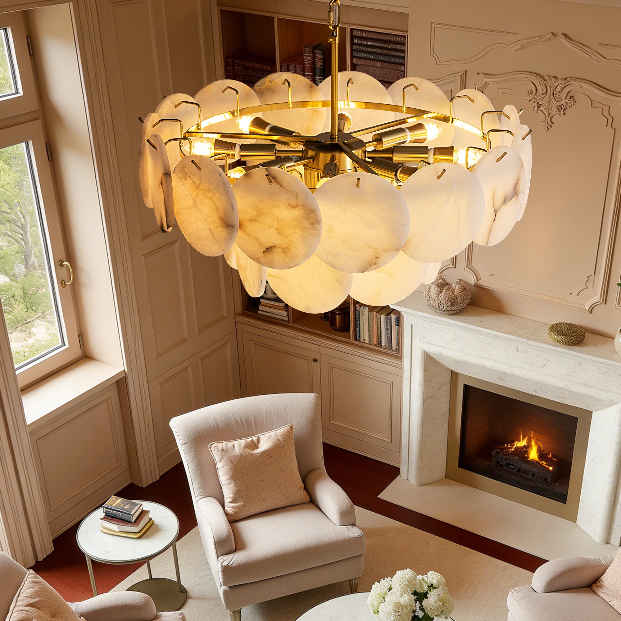 orlisse-modern-luxury-brass-alabaster-double-tier-disc-chandelier-above-living-room-CH496-B-20260512