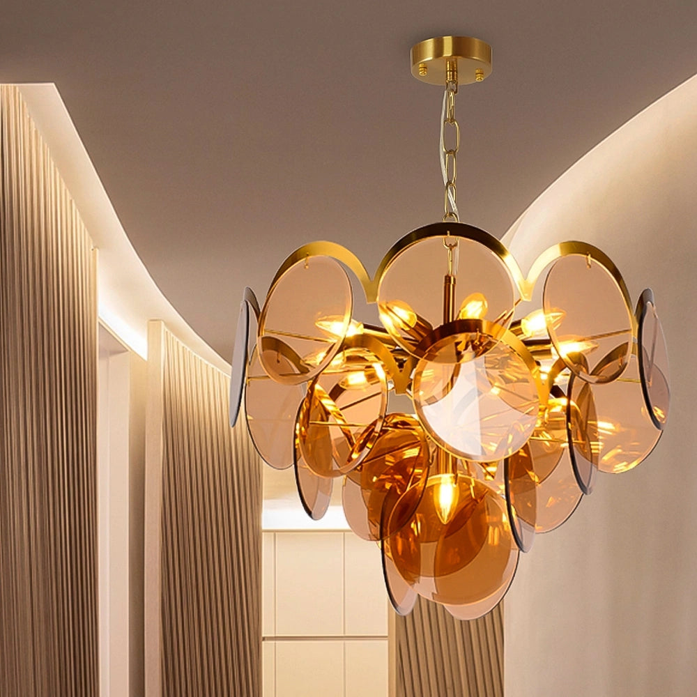 close-up-of-post-modern-glass-amber-disc-chandelier-ch425-20250710-sofary-lighting