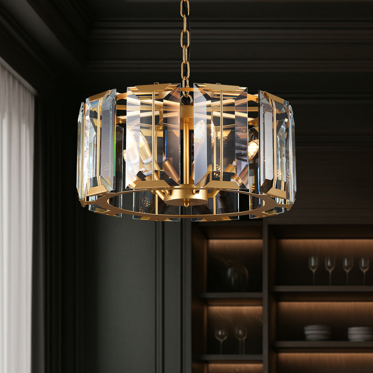 Prisma Elegance Modern Gold Brass Crystal Round Chandelier for Dining ...