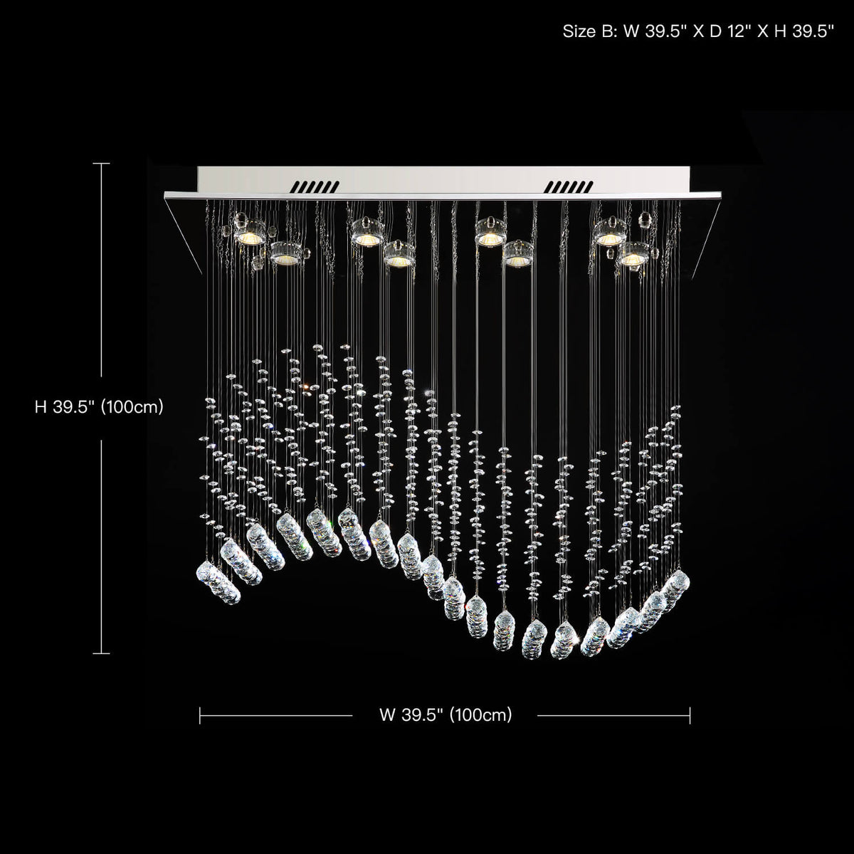 Rectangular Raindrop Wave Crystal Chandelier Ceiling Light -size | Sofary Lighting