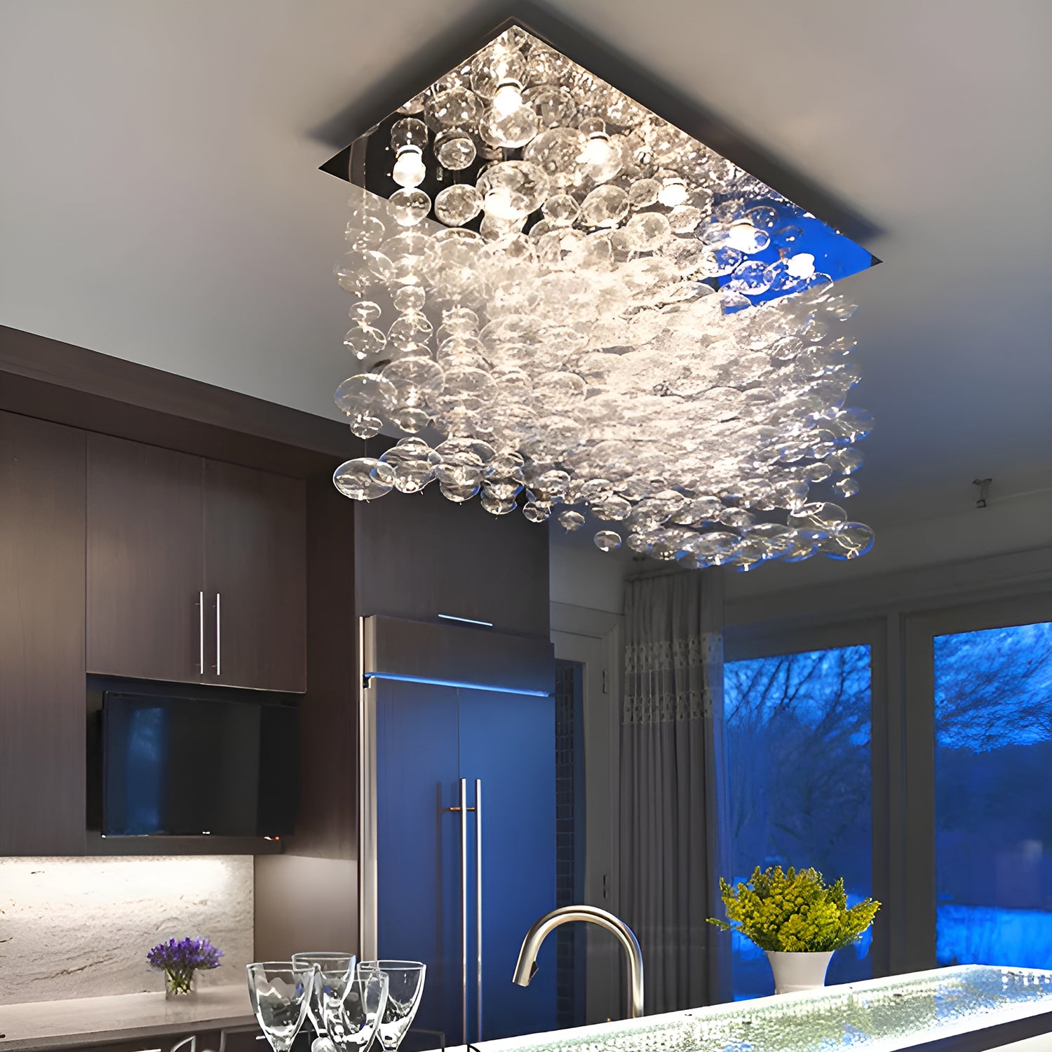 Rectangular Base Bubble Glass Chandelier - Ceiling Lights-dining-room-1|Sofary