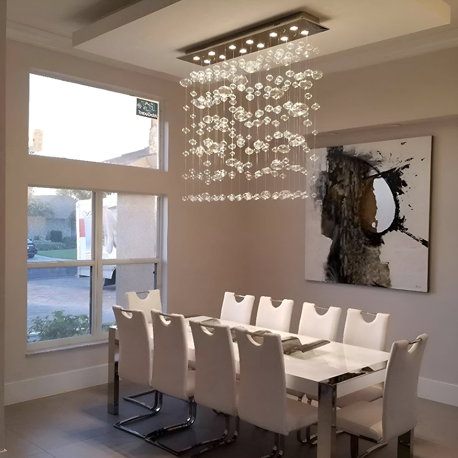 Rectangular Base Bubble Glass Chandelier - Ceiling Lights-dining-room-3|Sofary