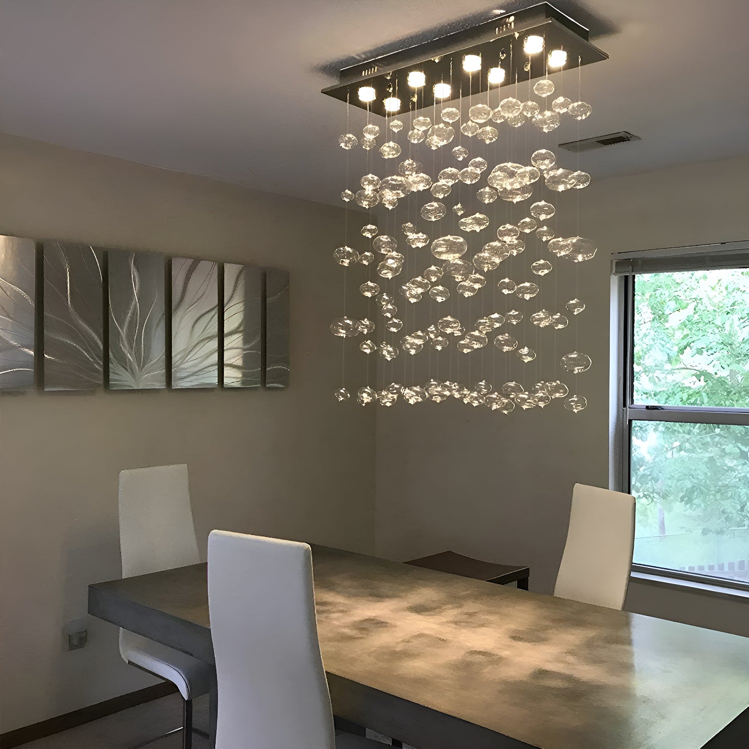 Rectangular Base Bubble Glass Chandelier - Ceiling Lights-dining-room-5|Sofary