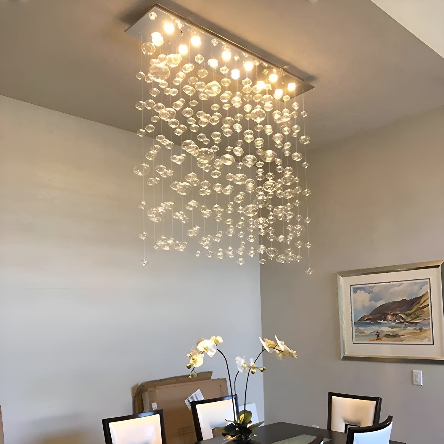 Rectangular Base Bubble Glass Chandelier - Ceiling Lights-dining-room-6|Sofary