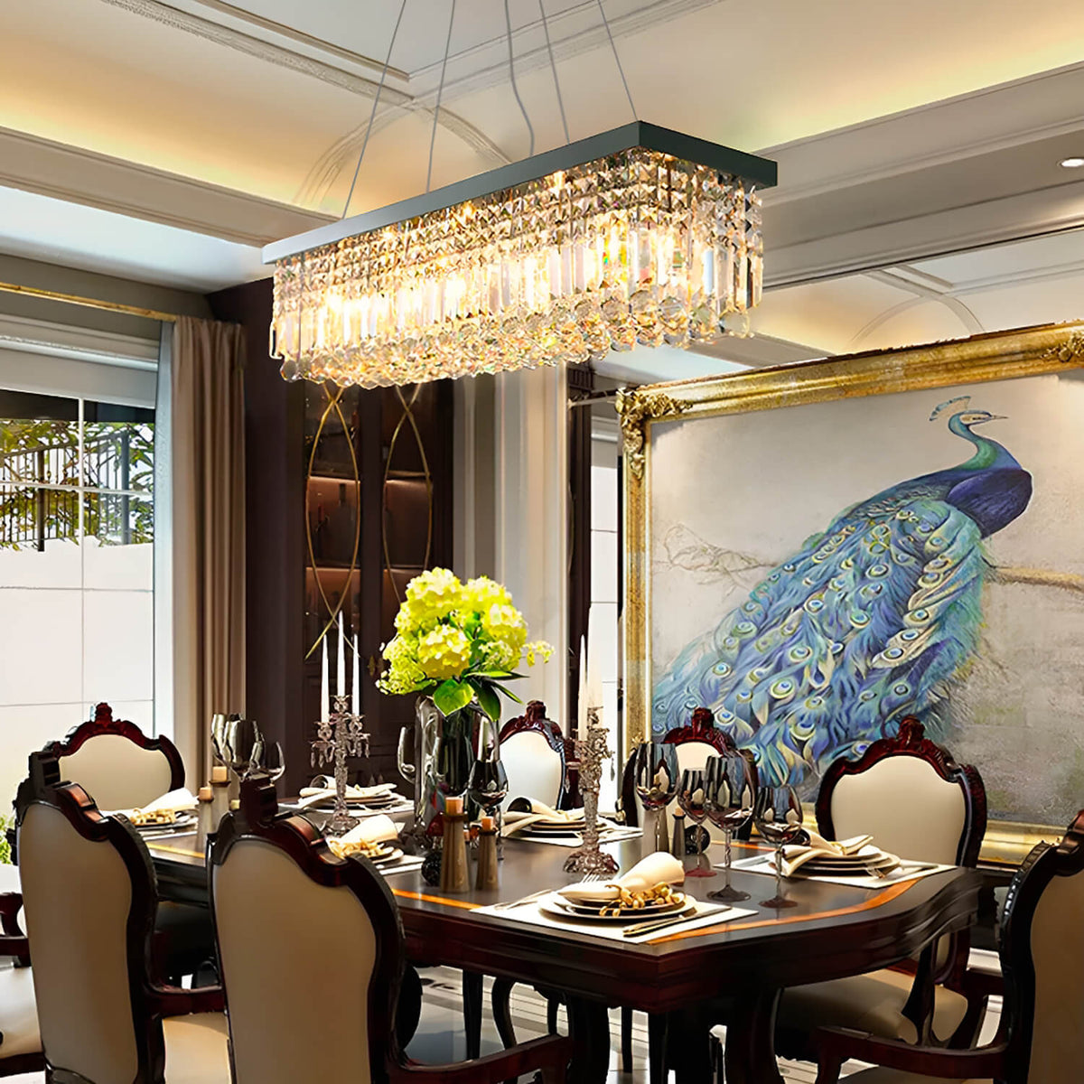 Rectangular Crystal Chandelier - Pendant Light for Dining Room | Sofary ...